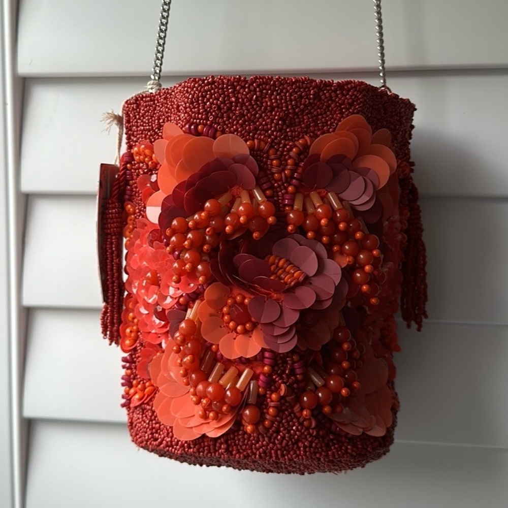 Orange Red Beaded Bag NWT